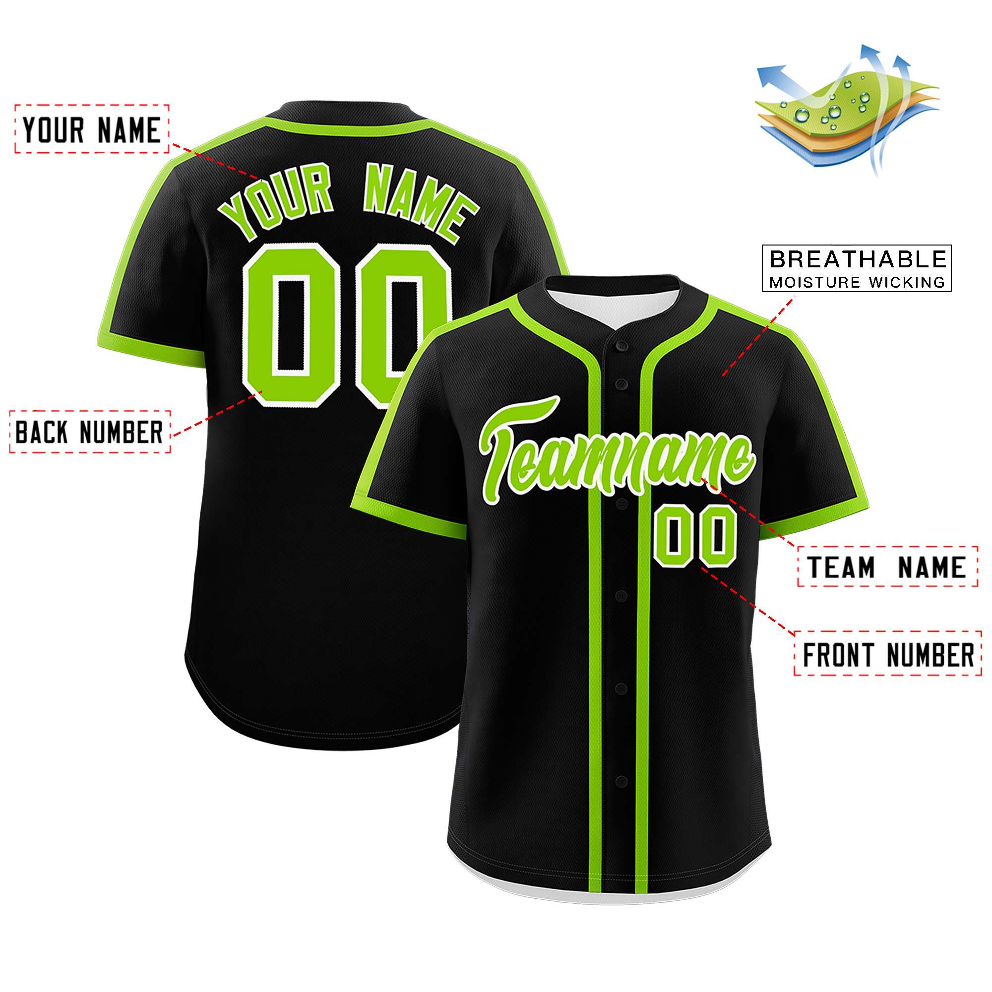 Custom Black Neon Green Personalized Classic Authentic Baseball Jersey