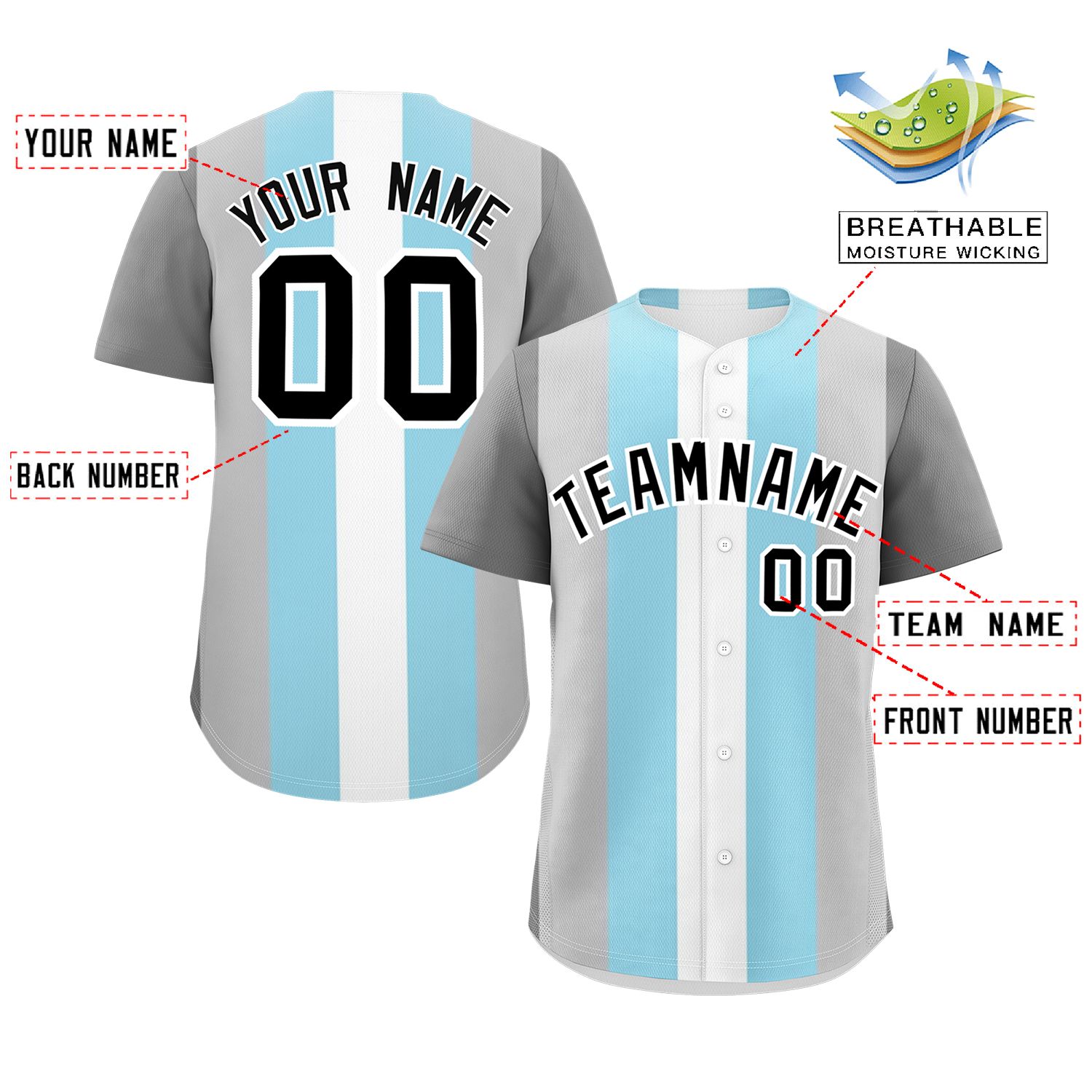 Custom Gray Powder Blue-White Demiboy For Pride Month Color Block Authentic Baseball Jersey