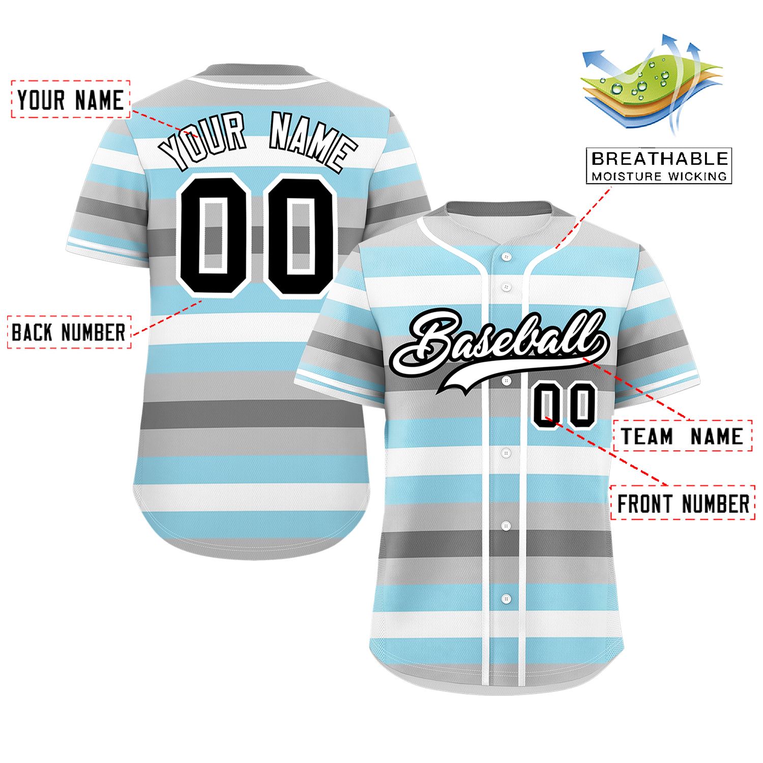 Custom Gray Powder Blue-White Demiboy For Pride Month Color Block Authentic Baseball Jersey