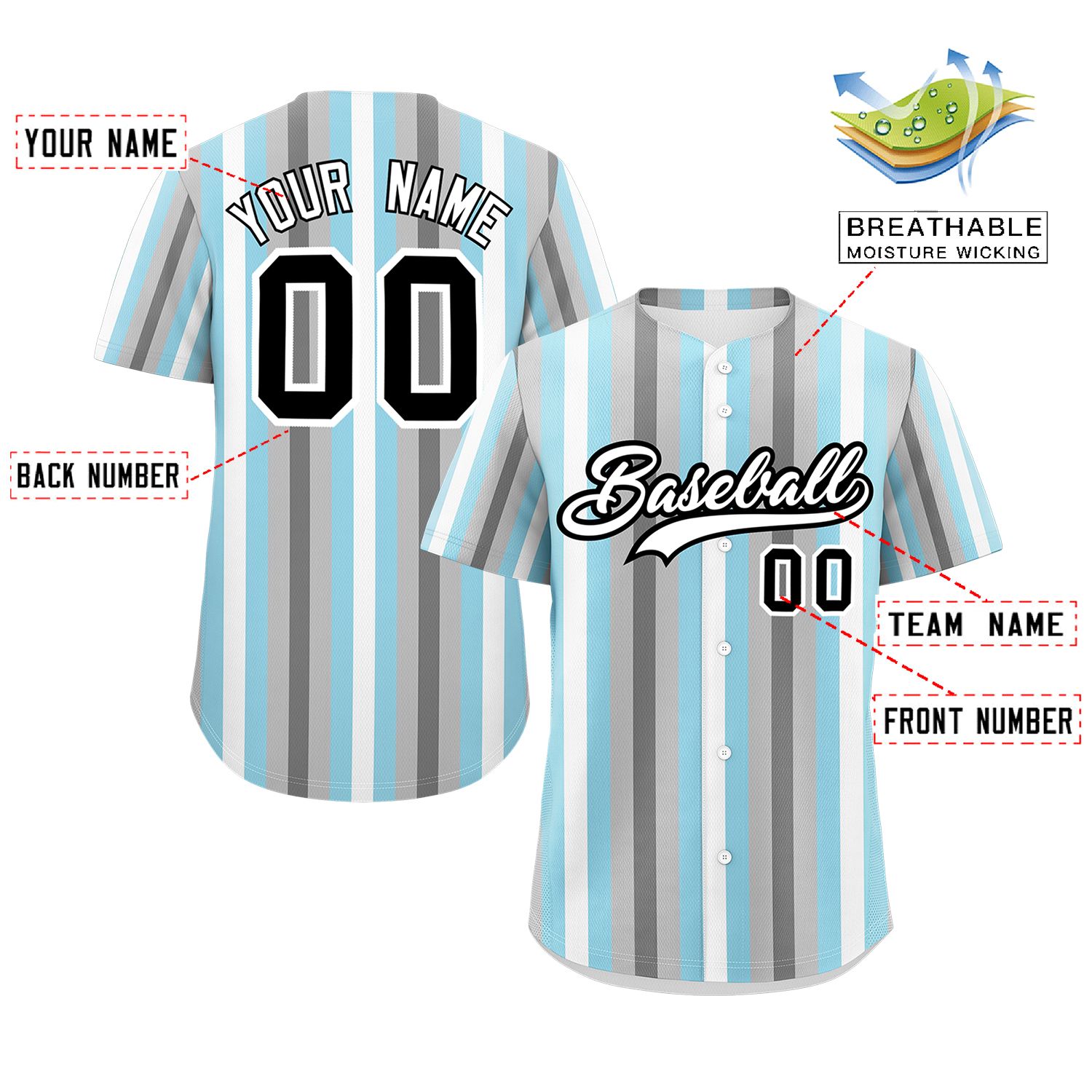 Custom Gray Powder Blue-White Demiboy For Pride Month Color Block Authentic Baseball Jersey