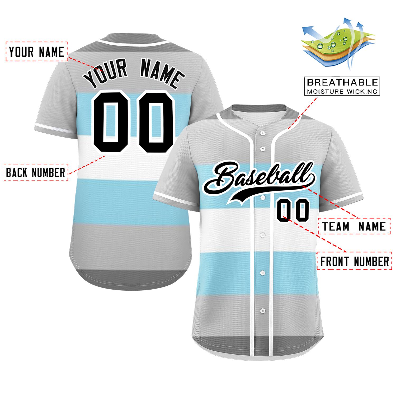 Custom Gray Powder Blue-White Demiboy For Pride Month Color Block Authentic Baseball Jersey