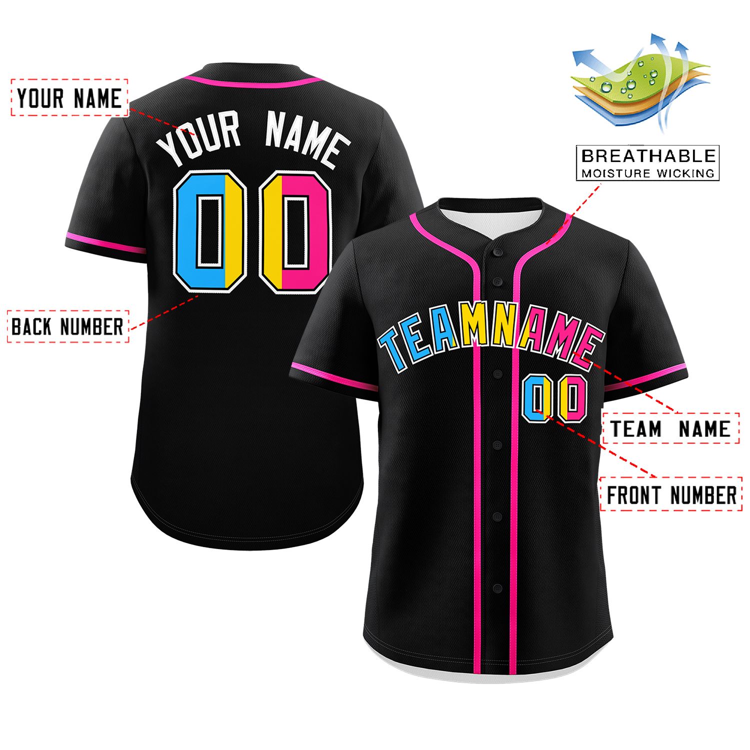 Custom Black Pansexuality For Pride Month Classic Style Authentic Baseball Jersey