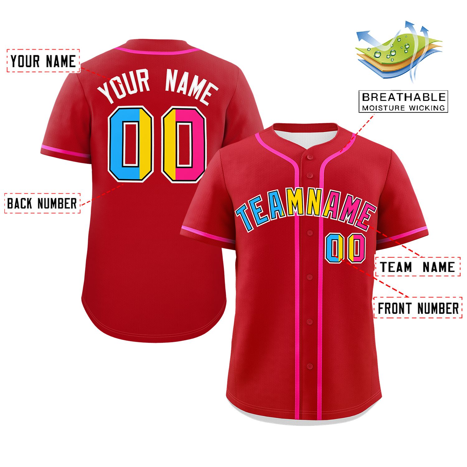 Custom Red Pansexuality For Pride Month Classic Style Authentic Baseball Jersey