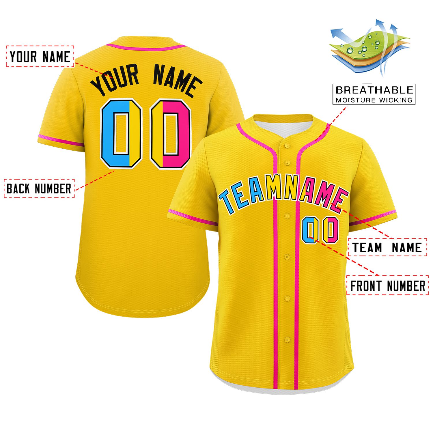 Custom Gold Pansexuality For Pride Month Classic Style Authentic Baseball Jersey