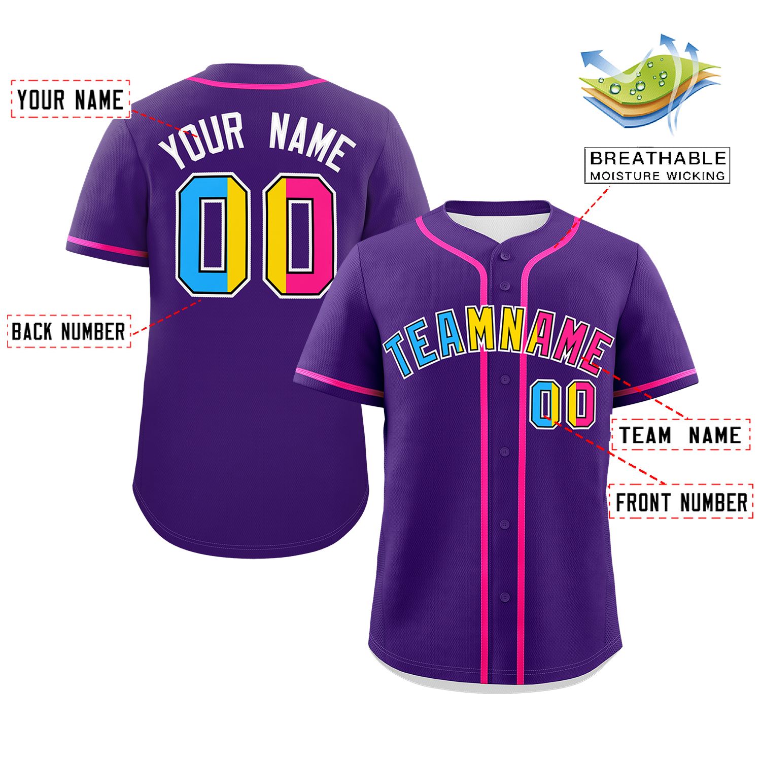 Custom Purple Pansexuality For Pride Month Classic Style Authentic Baseball Jersey