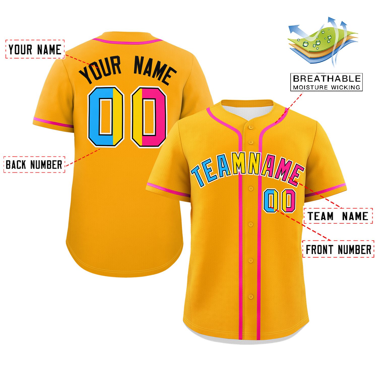 Custom Yellow Pansexuality For Pride Month Classic Style Authentic Baseball Jersey