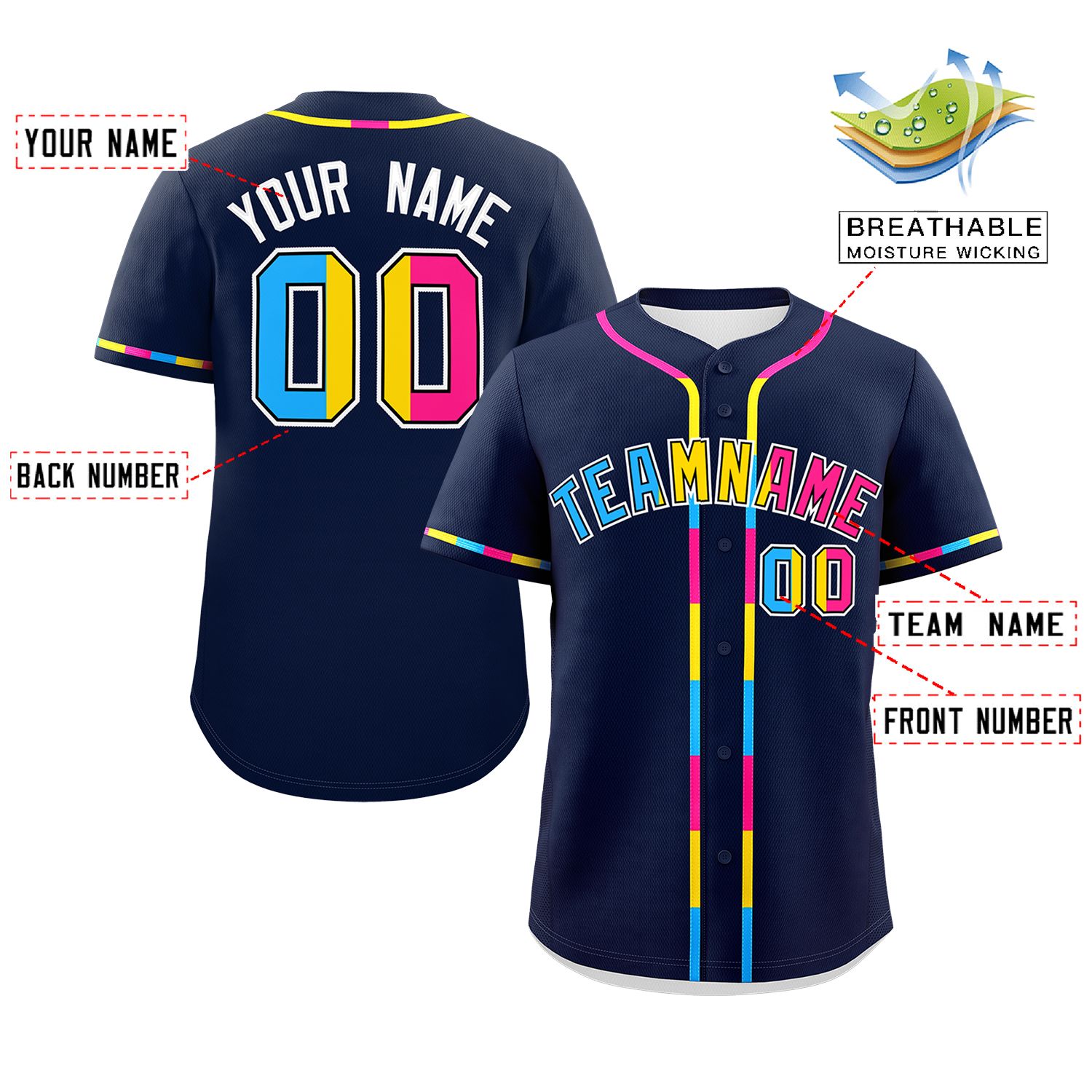 Custom Navy Pansexuality For Pride Month Classic Style Authentic Baseball Jersey