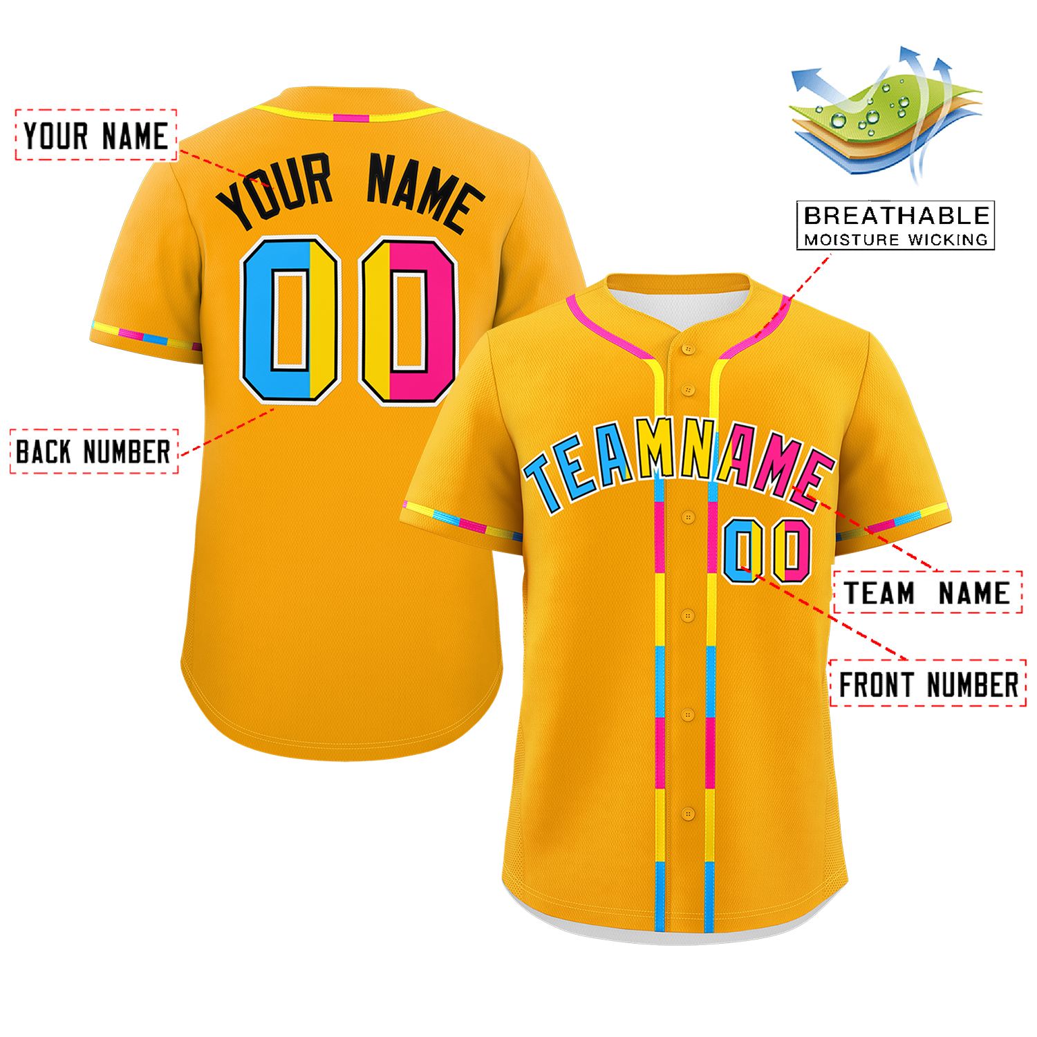 Custom Yellow Pansexuality For Pride Month Classic Style Authentic Baseball Jersey