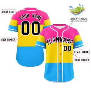 Custom Pink Gold-Powder Blue Pansexuality For Pride Month Color Block Authentic Baseball Jersey