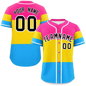 Custom Pink Gold-Powder Blue Pansexuality For Pride Month Color Block Authentic Baseball Jersey