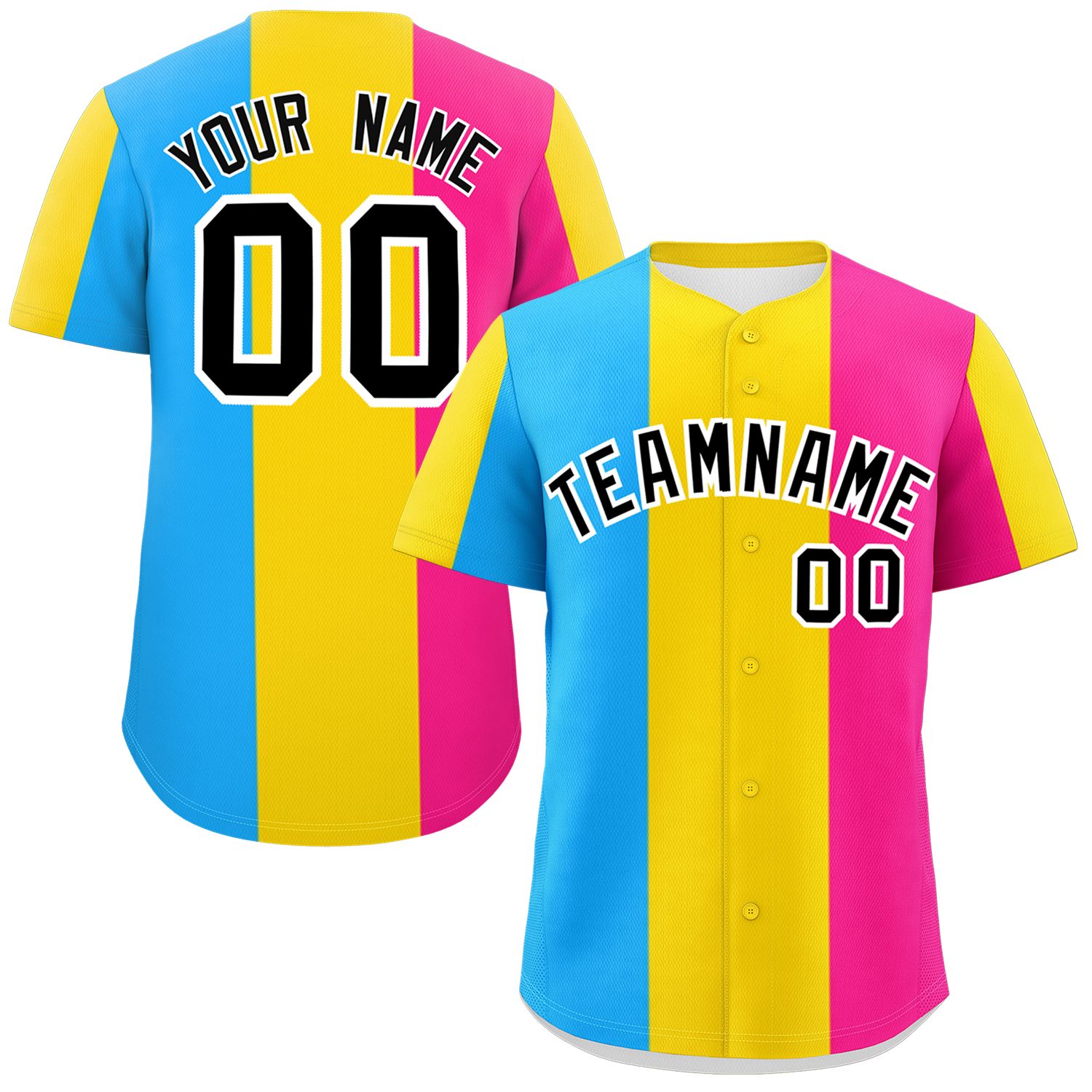 Custom Pink Gold-Powder Blue Pansexuality For Pride Month Color Block Authentic Baseball Jersey