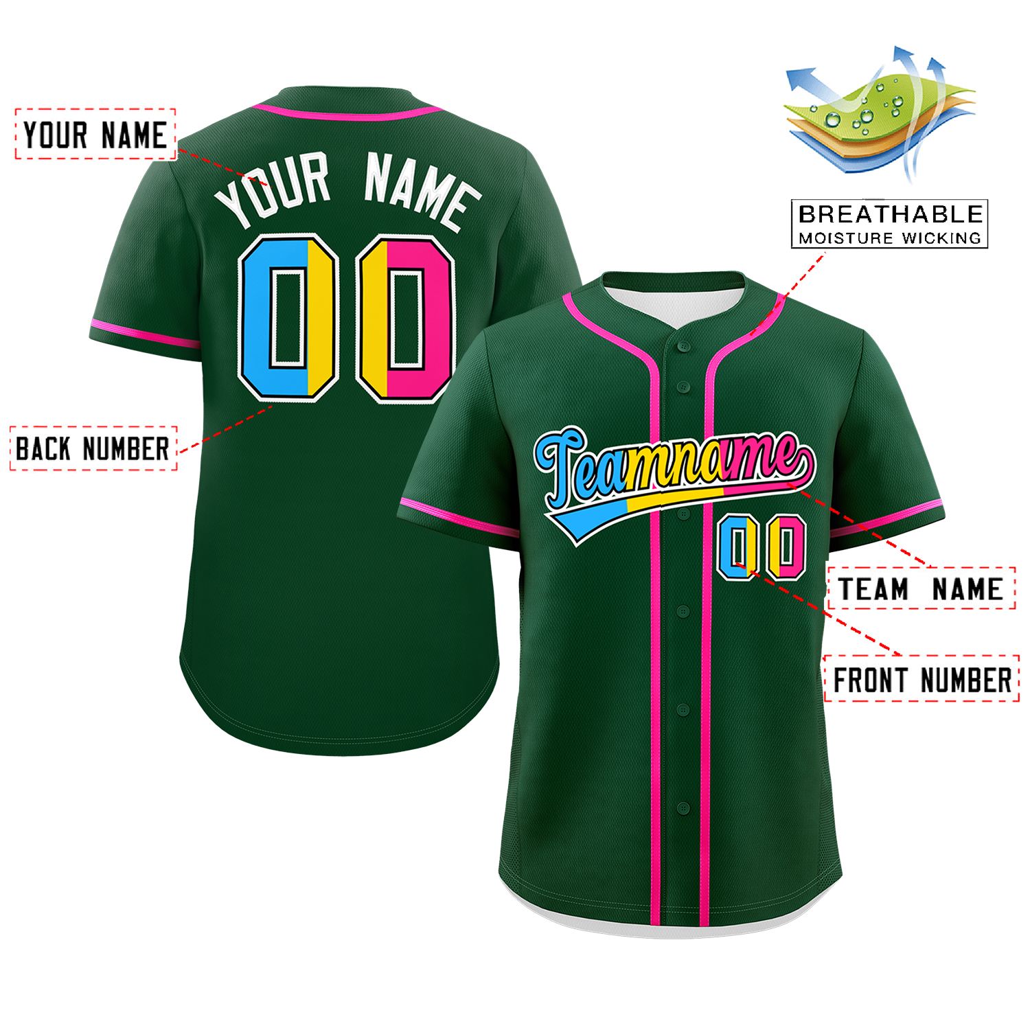 Custom Green Pansexuality For Pride Month Classic Style Authentic Baseball Jersey