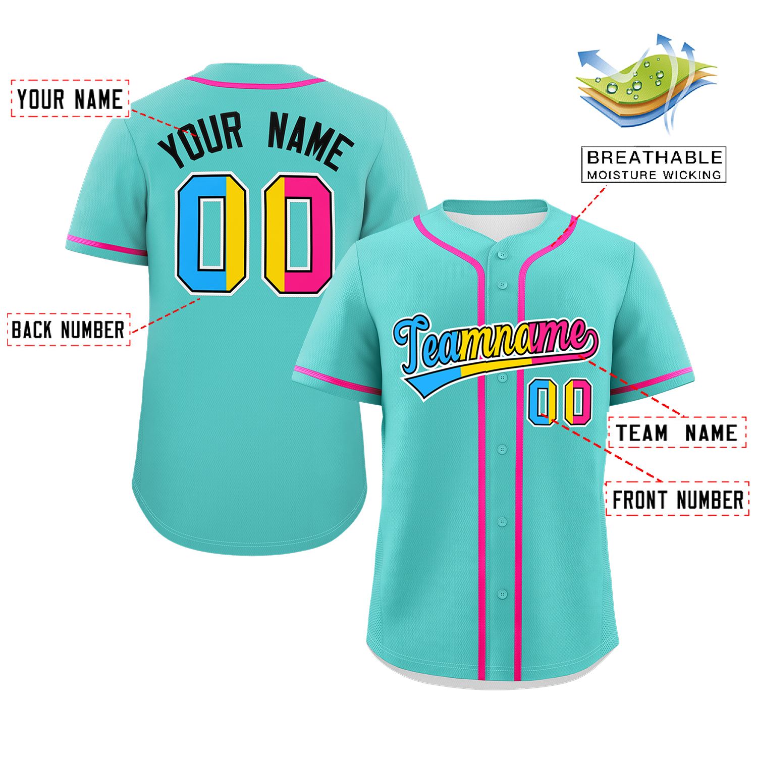 Custom Aqua Pansexuality For Pride Month Classic Style Authentic Baseball Jersey