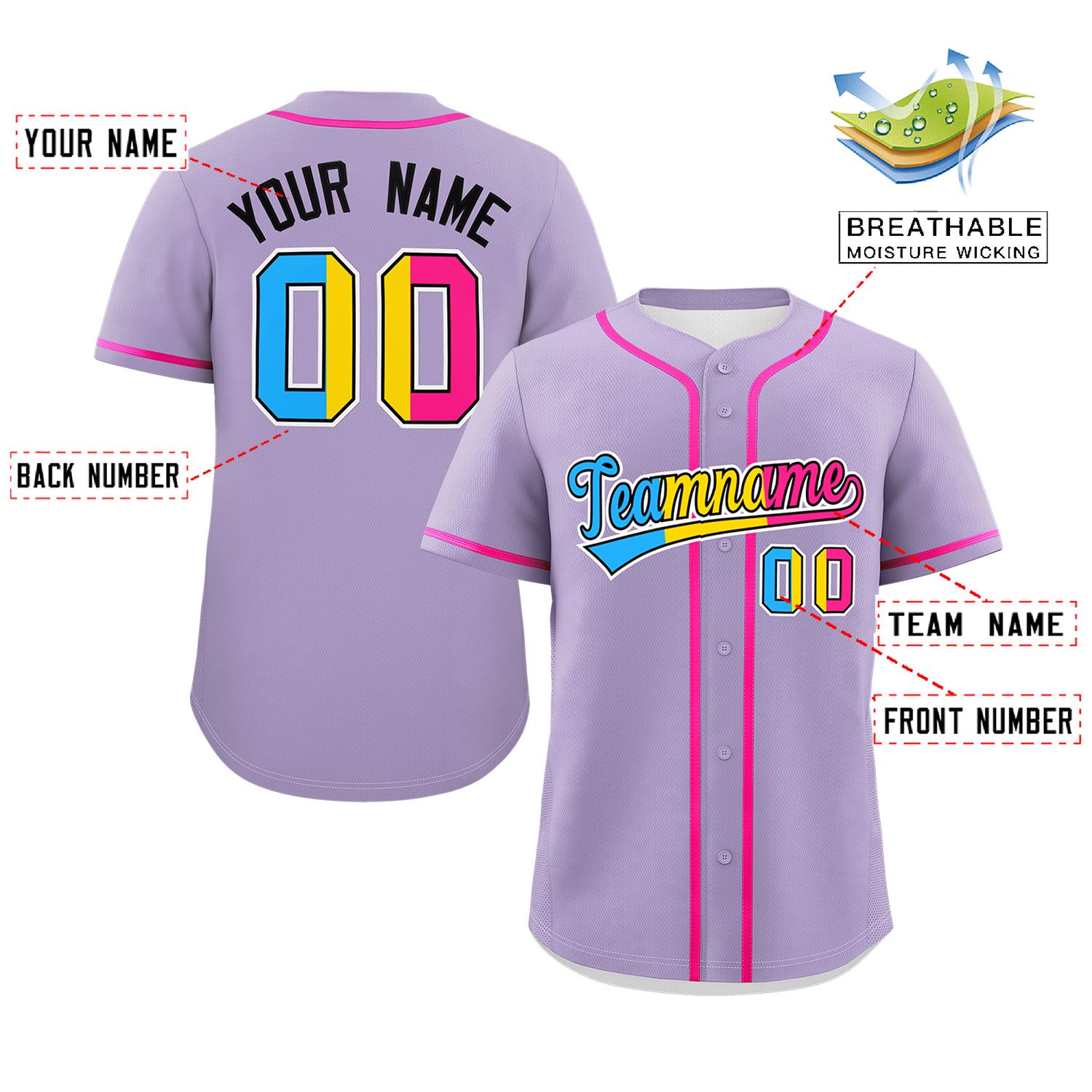 Custom Light Purple Pansexuality For Pride Month Classic Style Authentic Baseball Jersey