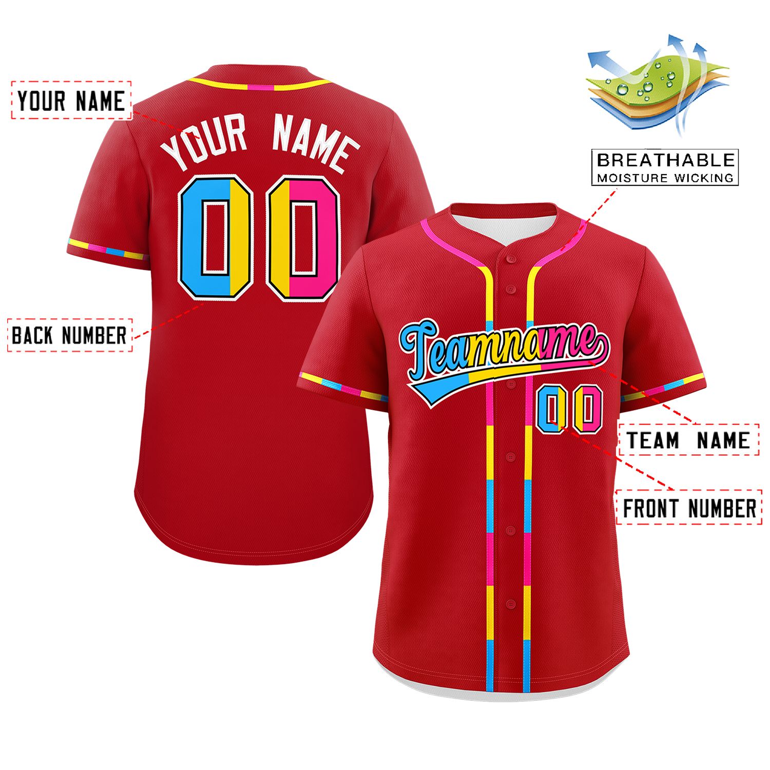 Custom Red Pansexuality For Pride Month Classic Style Authentic Baseball Jersey