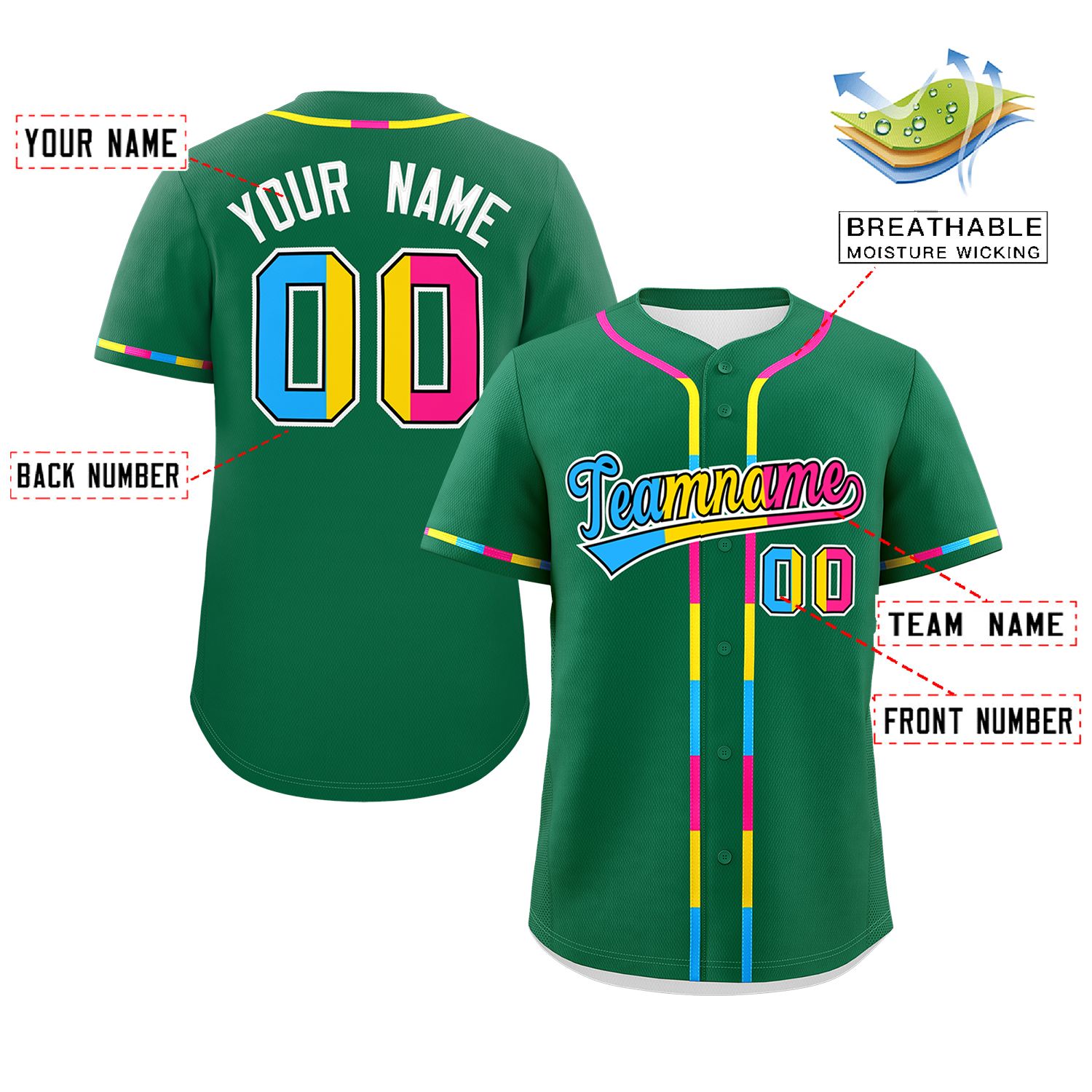 Custom Kelly Green Pansexuality For Pride Month Classic Style Authentic Baseball Jersey