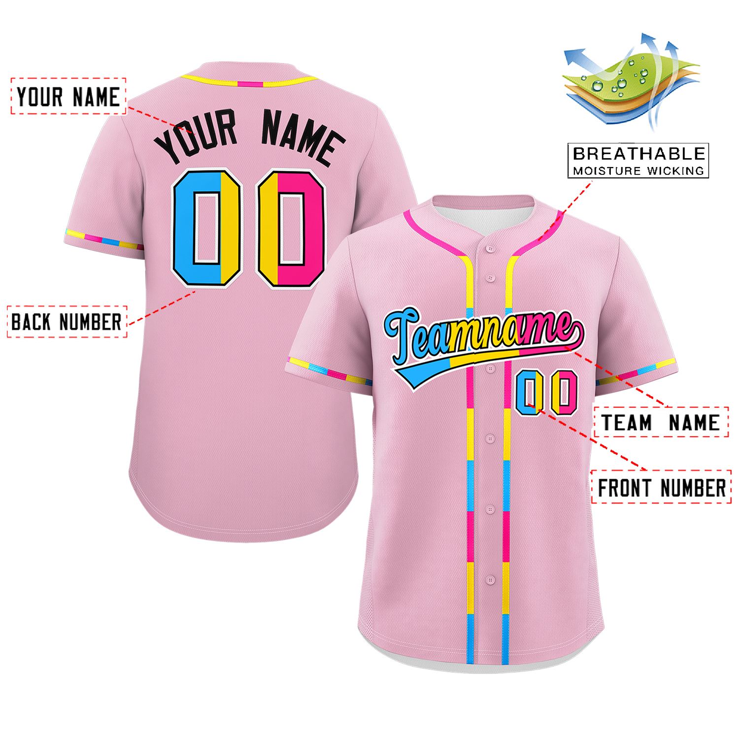 Custom Light Pink Pansexuality For Pride Month Classic Style Authentic Baseball Jersey