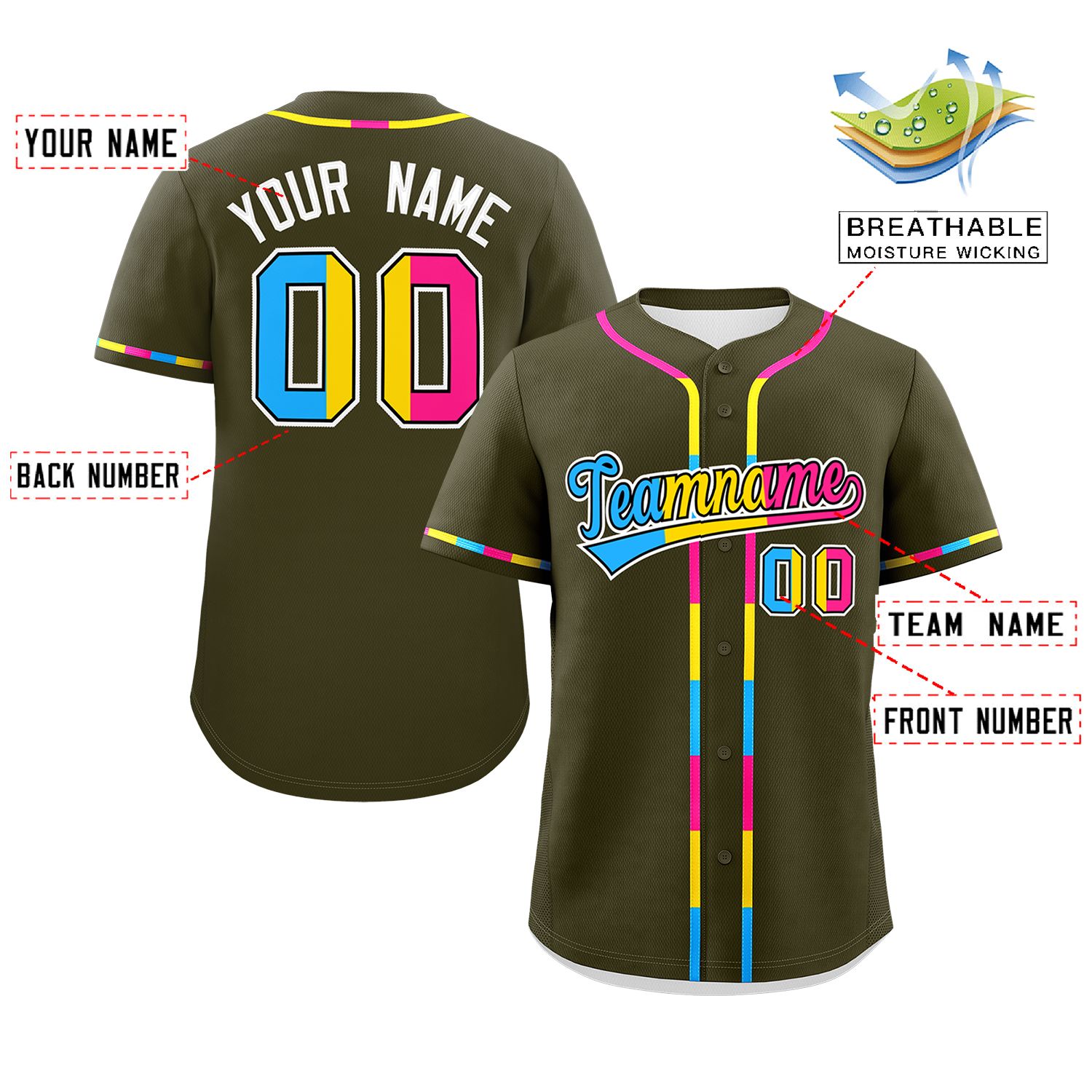 Custom Olive Pansexuality For Pride Month Classic Style Authentic Baseball Jersey