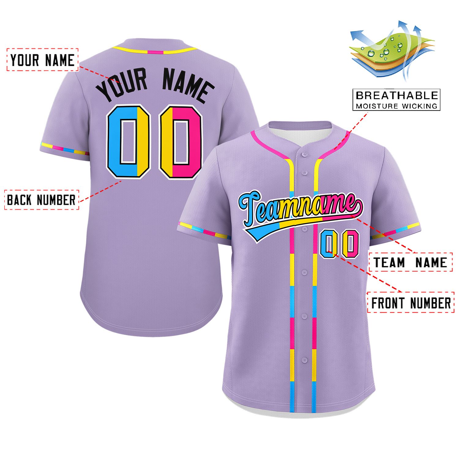 Custom Light Purple Pansexuality For Pride Month Classic Style Authentic Baseball Jersey