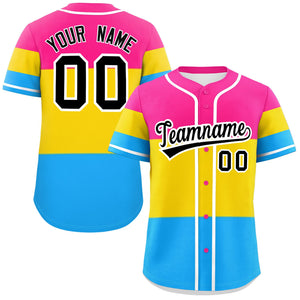 Custom Pink Gold-Powder Blue Pansexuality For Pride Month Color Block Authentic Baseball Jersey