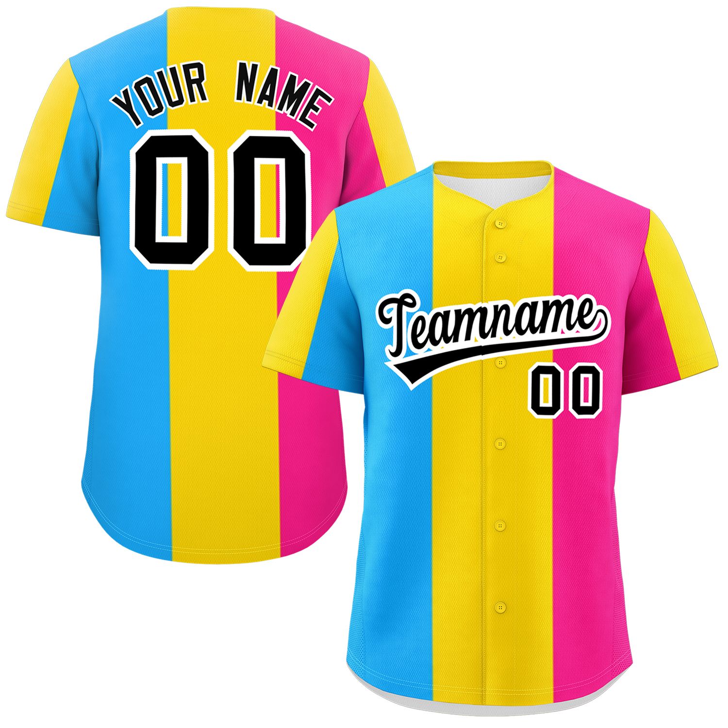 Custom Pink Gold-Powder Blue Pansexuality For Pride Month Color Block Authentic Baseball Jersey