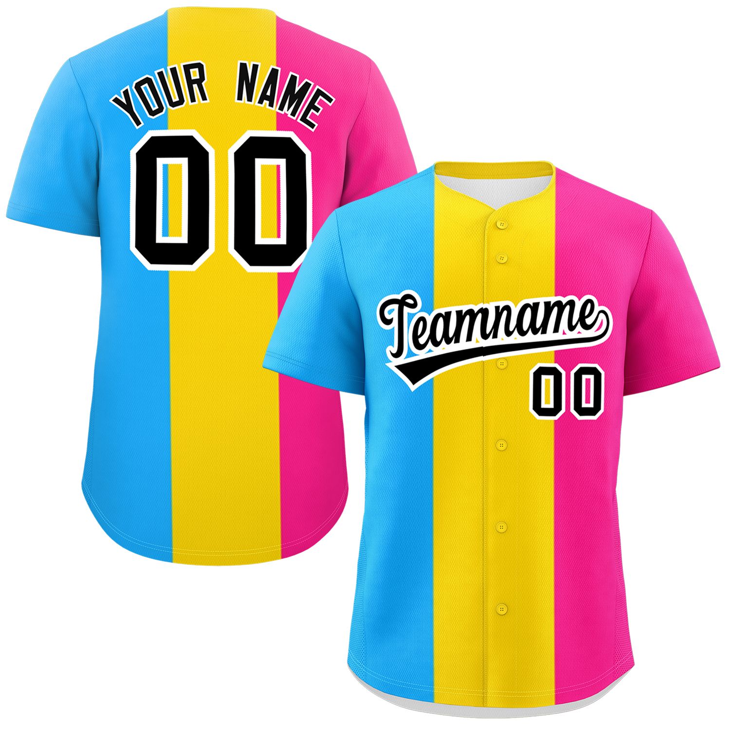 Custom Pink Gold-Powder Blue Pansexuality For Pride Month Color Block Authentic Baseball Jersey