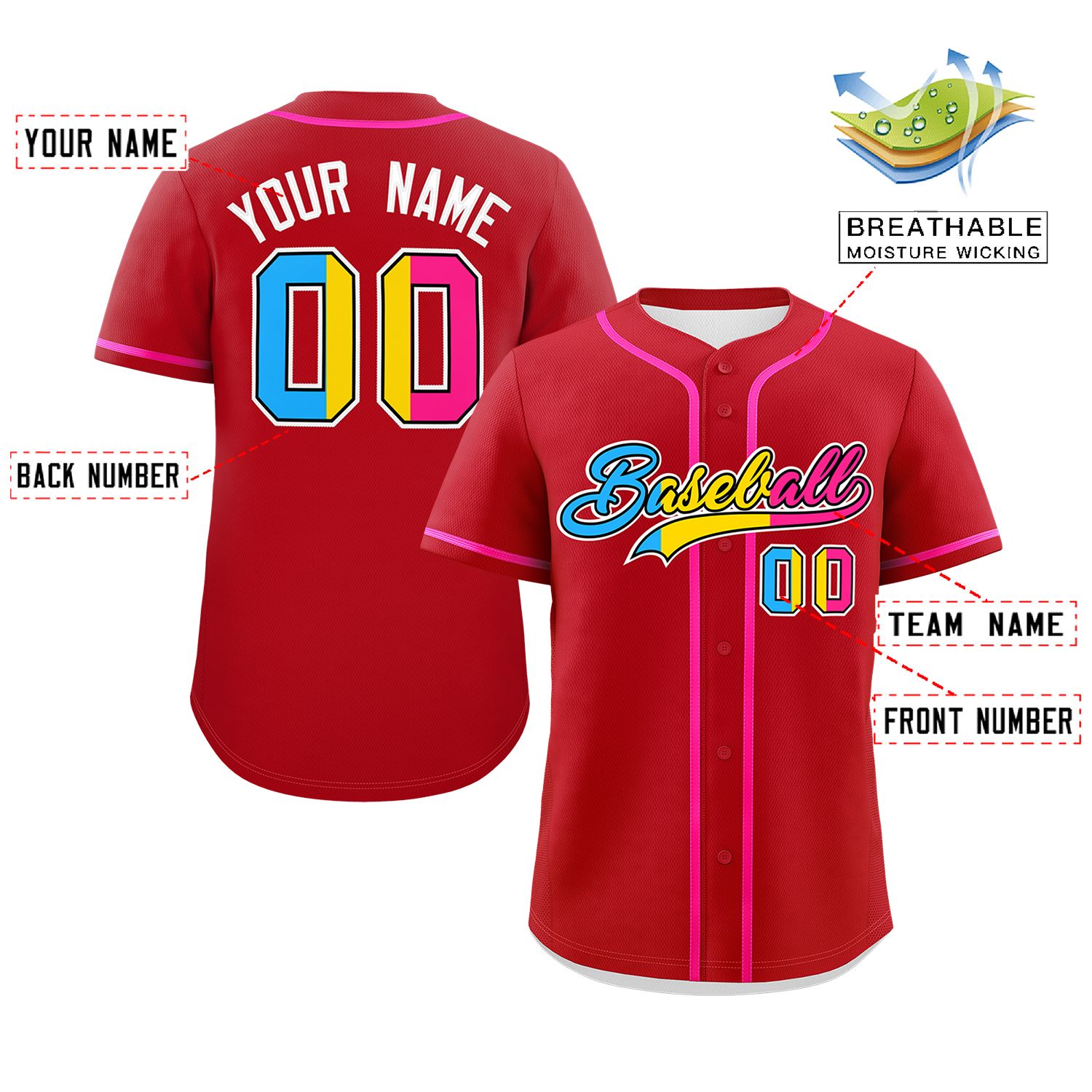 Custom Red Pansexuality For Pride Month Classic Style Authentic Baseball Jersey