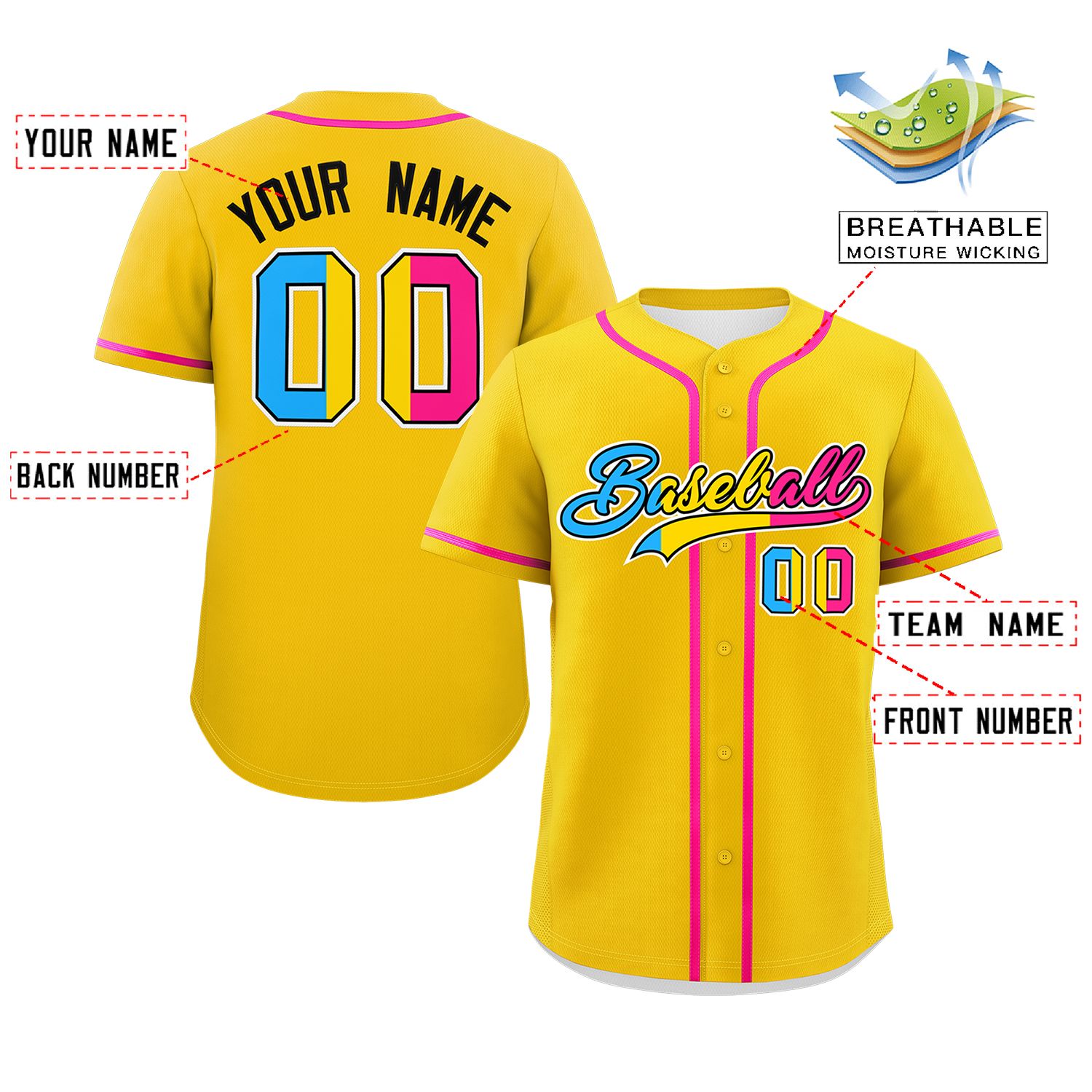 Custom Gold Pansexuality For Pride Month Classic Style Authentic Baseball Jersey