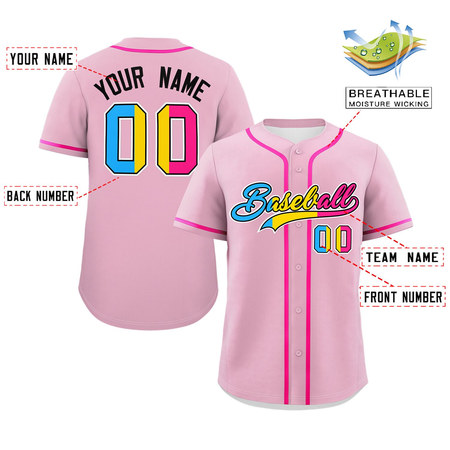 Custom Light Pink Pansexuality For Pride Month Classic Style Authentic Baseball Jersey