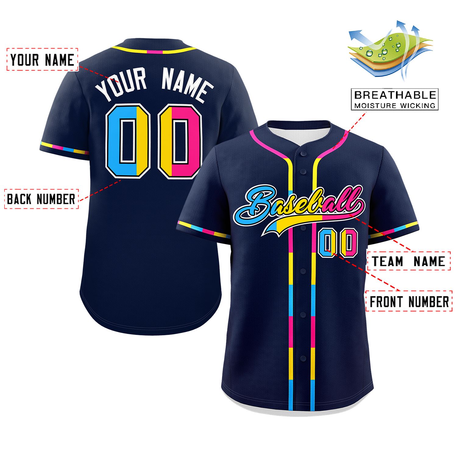 Custom Navy Pansexuality For Pride Month Classic Style Authentic Baseball Jersey