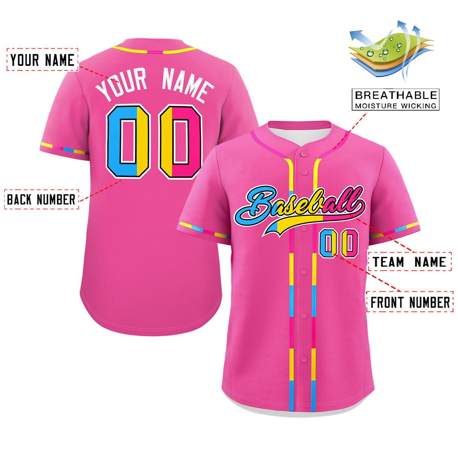 Custom Pink Pansexuality For Pride Month Classic Style Authentic Baseball Jersey