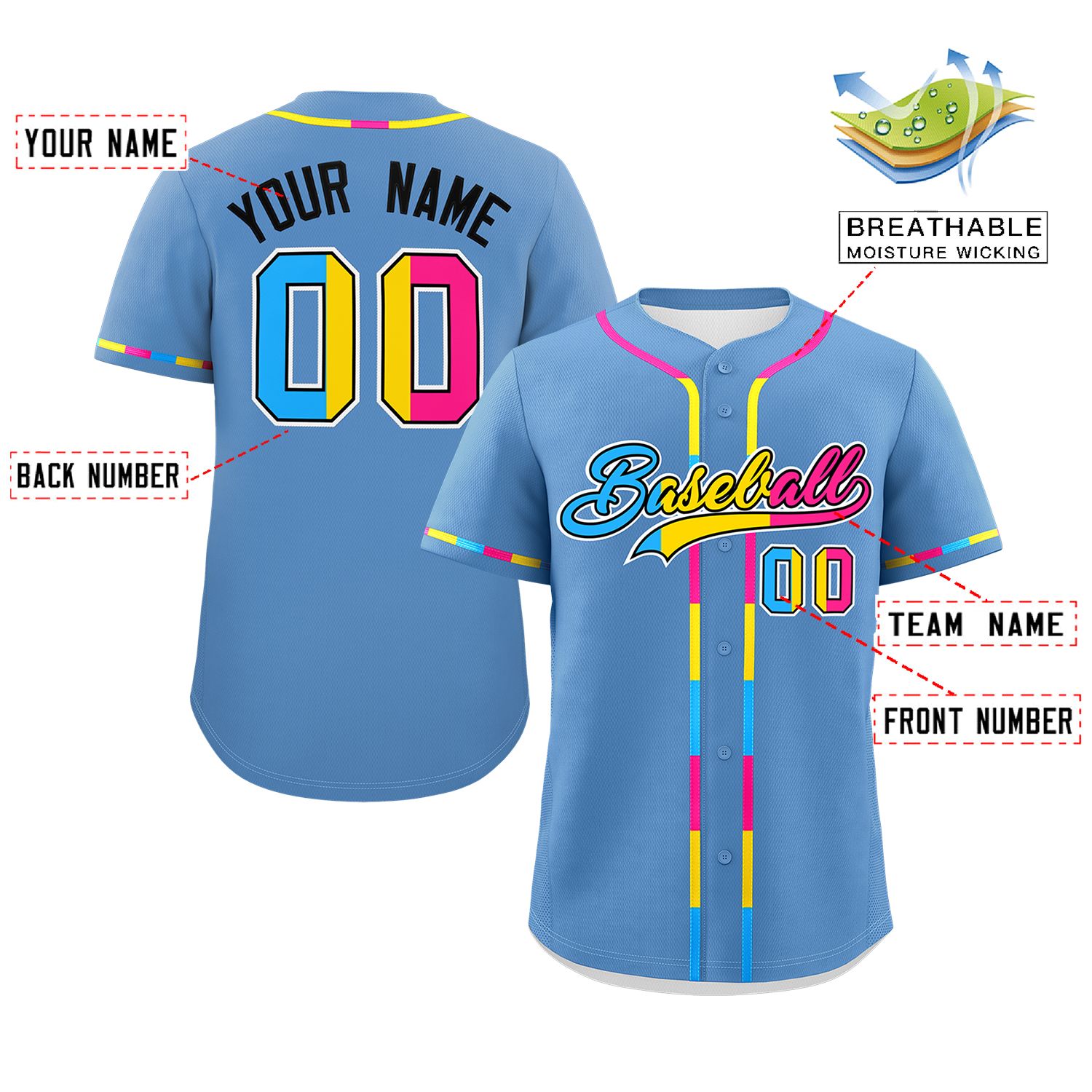 Custom Light Blue Pansexuality For Pride Month Classic Style Authentic Baseball Jersey