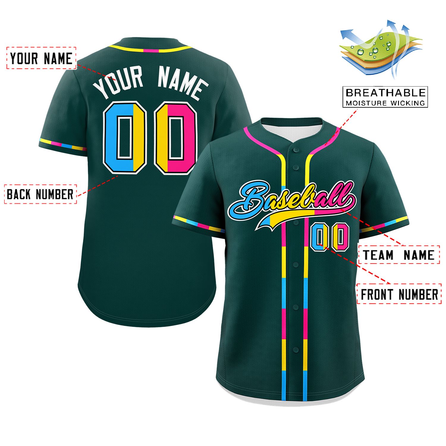 Custom Midnight Green Pansexuality For Pride Month Classic Style Authentic Baseball Jersey