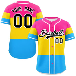 Custom Pink Gold-Powder Blue Pansexuality For Pride Month Color Block Authentic Baseball Jersey