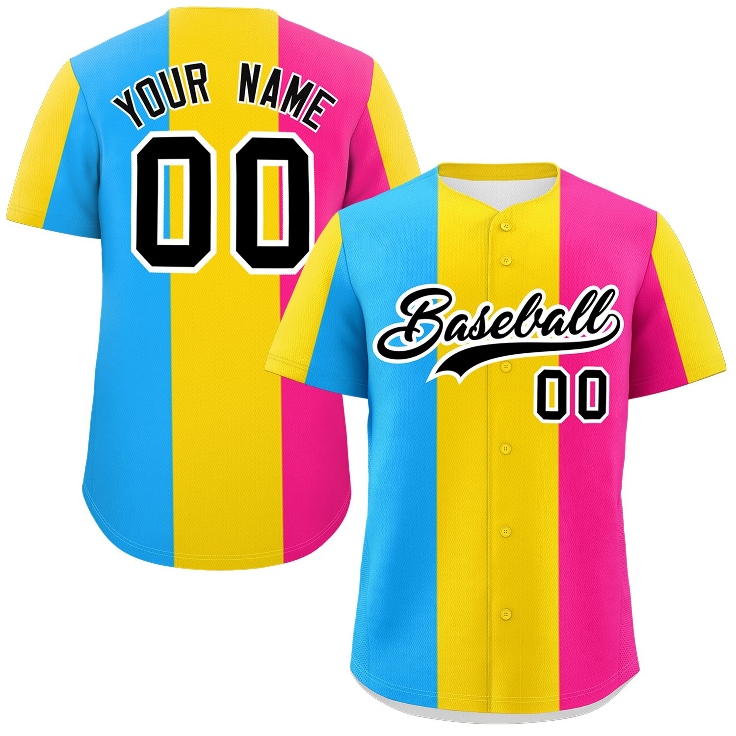 Custom Pink Gold-Powder Blue Pansexuality For Pride Month Color Block Authentic Baseball Jersey