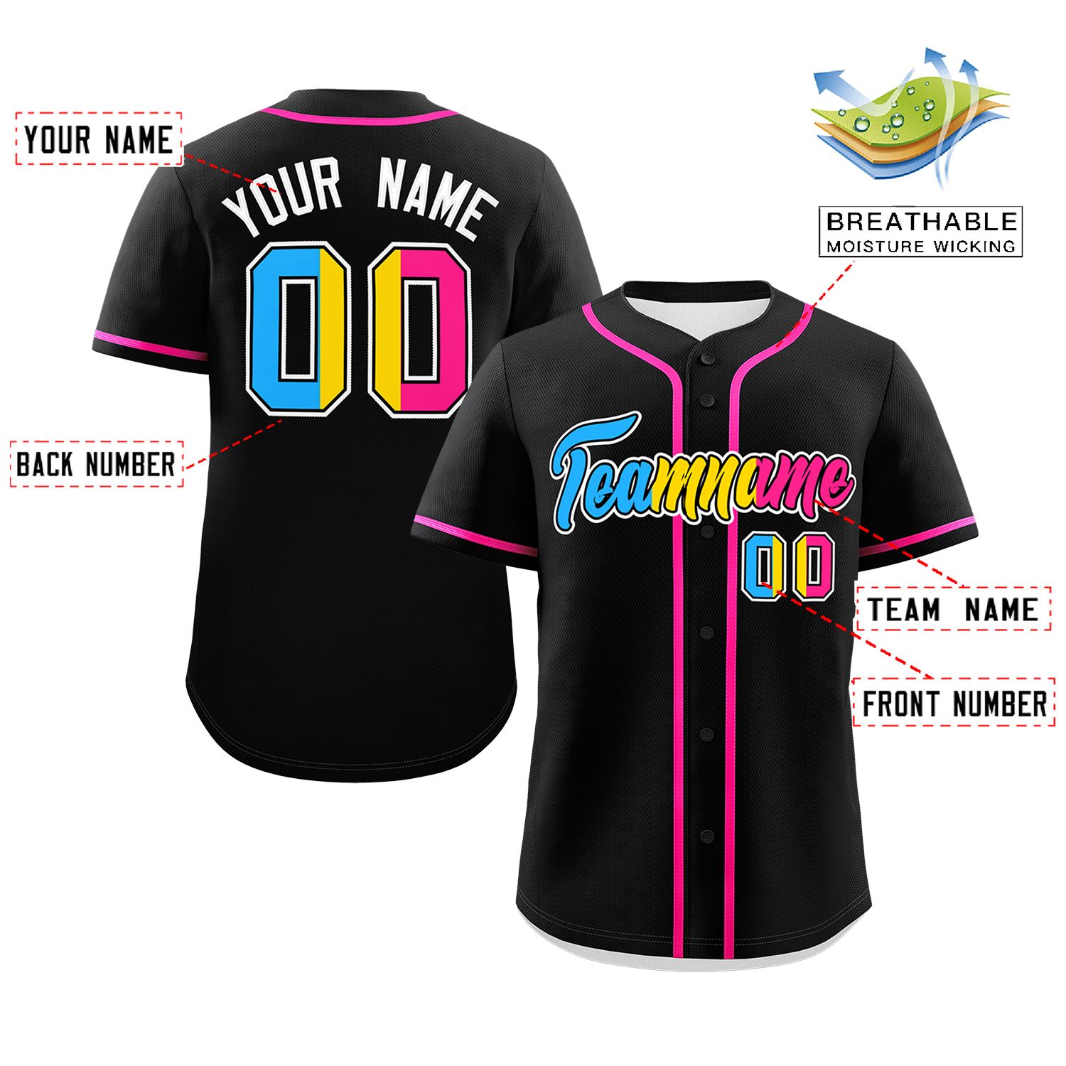 Custom Black Pansexuality For Pride Month Classic Style Authentic Baseball Jersey