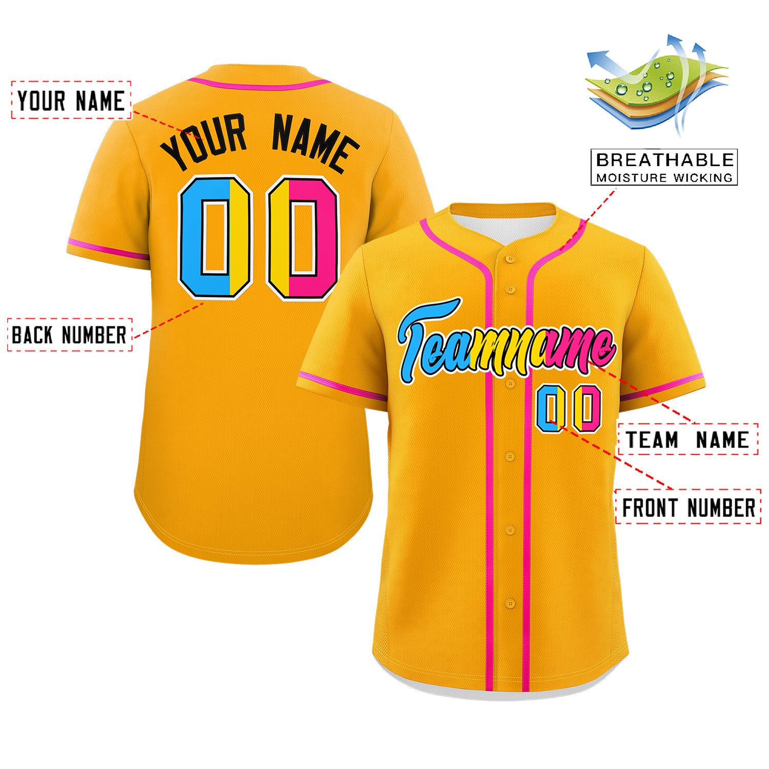 Custom Yellow Pansexuality For Pride Month Classic Style Authentic Baseball Jersey