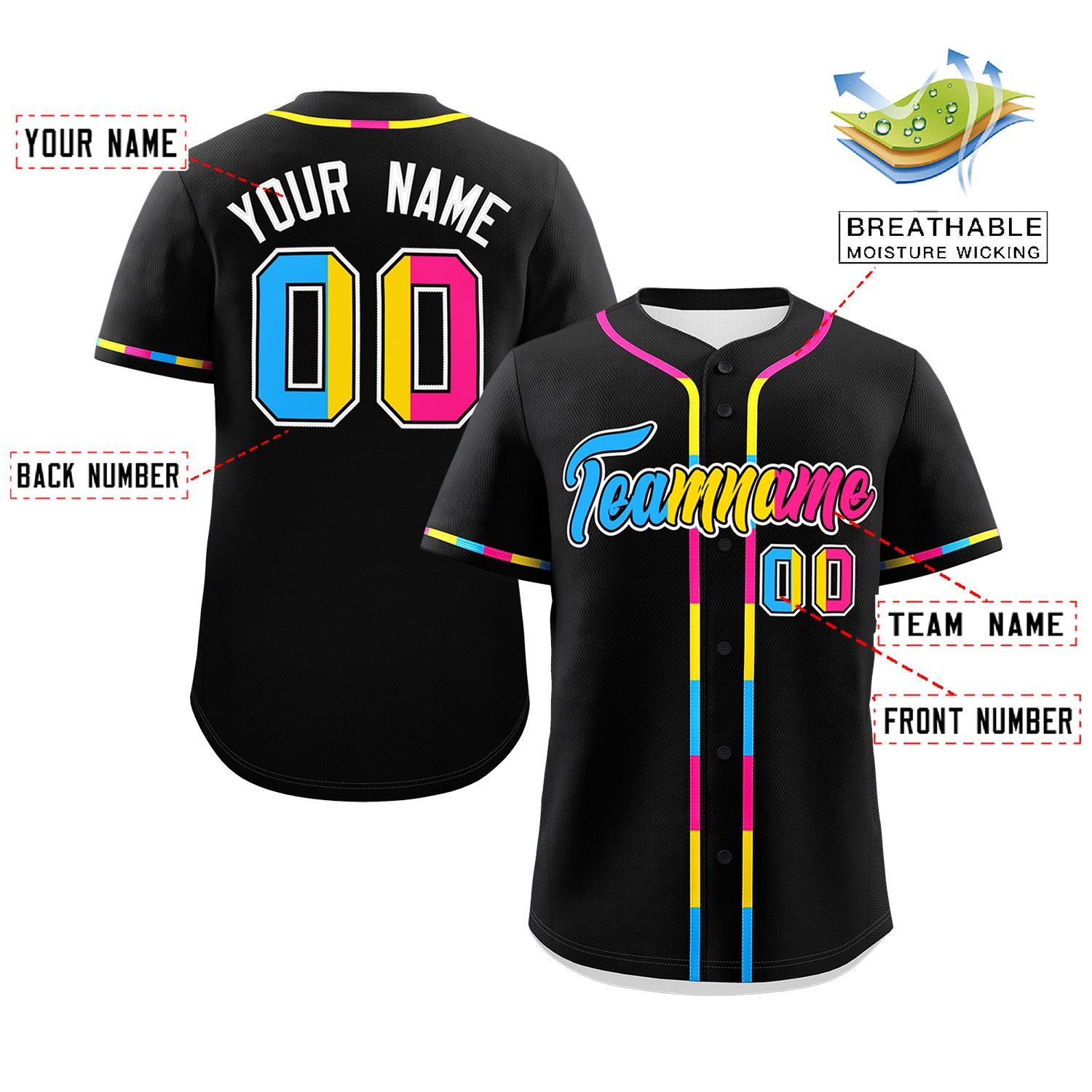 Custom Black Pansexuality For Pride Month Classic Style Authentic Baseball Jersey