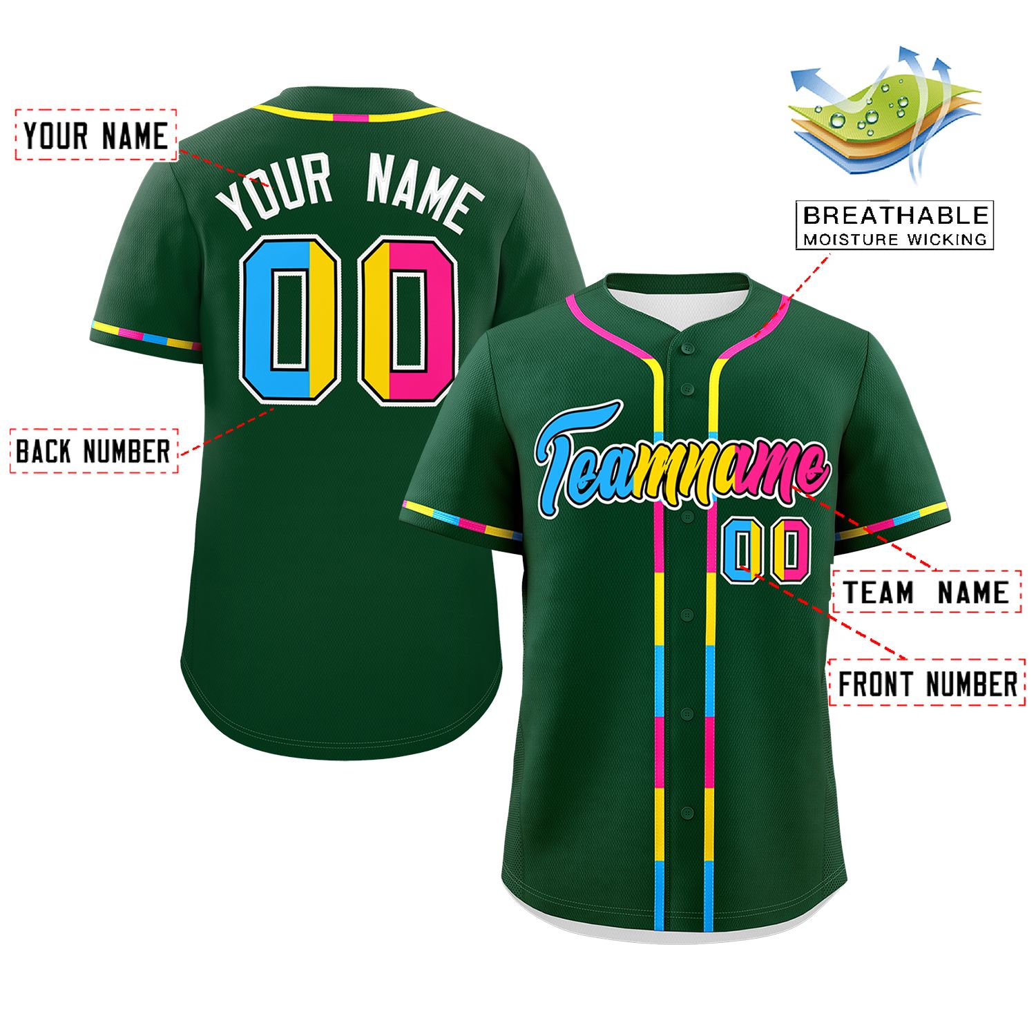 Custom Green Pansexuality For Pride Month Classic Style Authentic Baseball Jersey