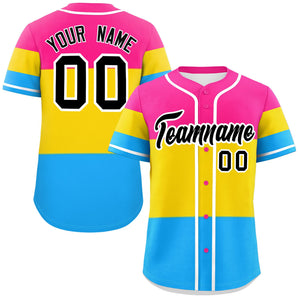 Custom Pink Gold-Powder Blue Pansexuality For Pride Month Color Block Authentic Baseball Jersey