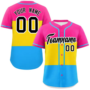 Custom Pink Gold-Powder Blue Pansexuality For Pride Month Color Block Authentic Baseball Jersey