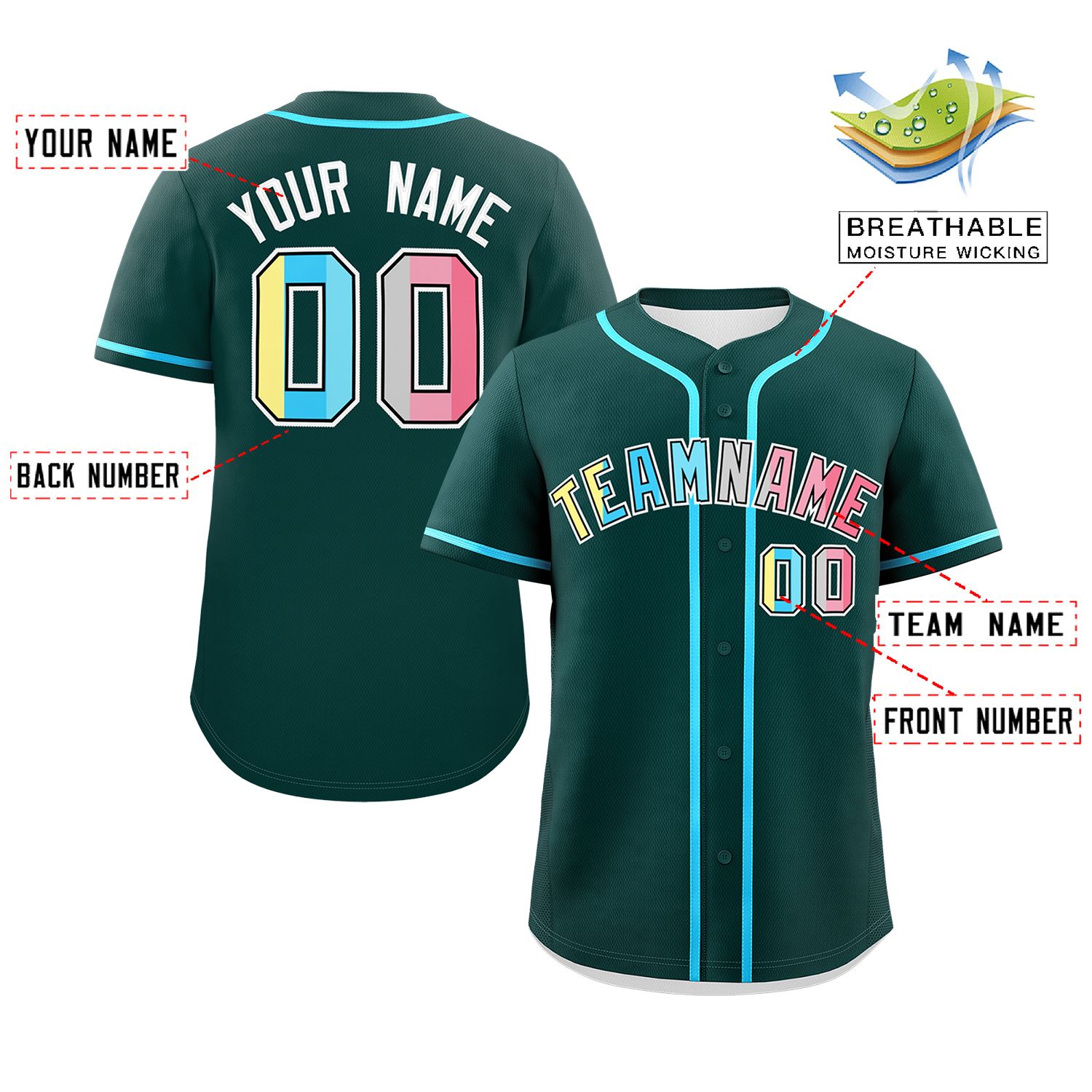 Custom Midnight Green Genderflux For Pride Month Classic Style Authentic Baseball Jersey