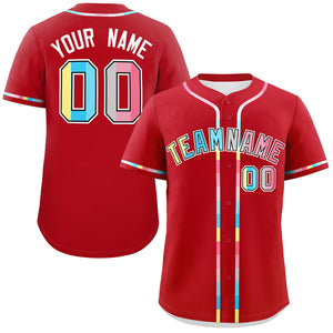 Custom Red Genderflux For Pride Month Classic Style Authentic Baseball Jersey