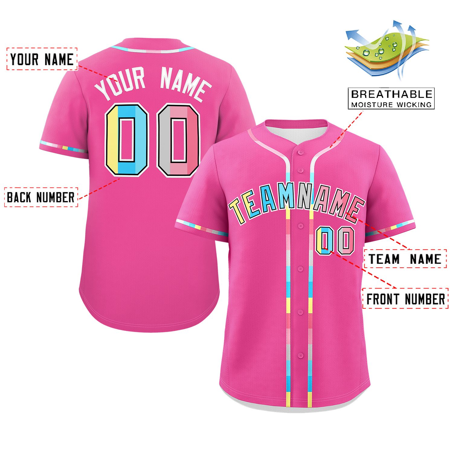 Custom Pink Genderflux For Pride Month Classic Style Authentic Baseball Jersey