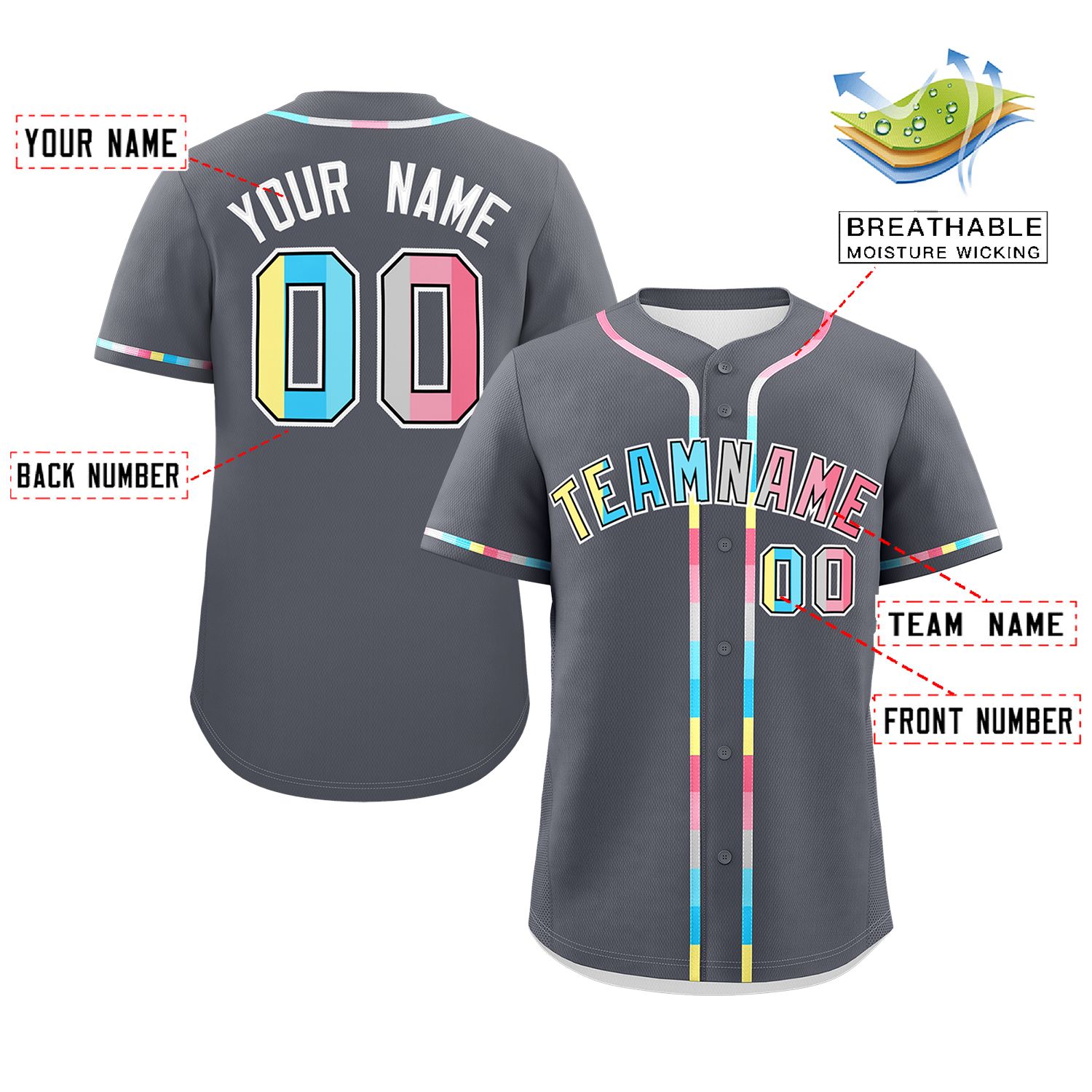 Custom Dark Gray Genderflux For Pride Month Classic Style Authentic Baseball Jersey