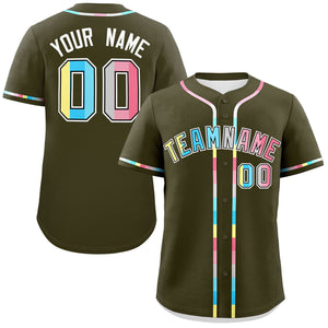 Custom Olive Genderflux For Pride Month Classic Style Authentic Baseball Jersey