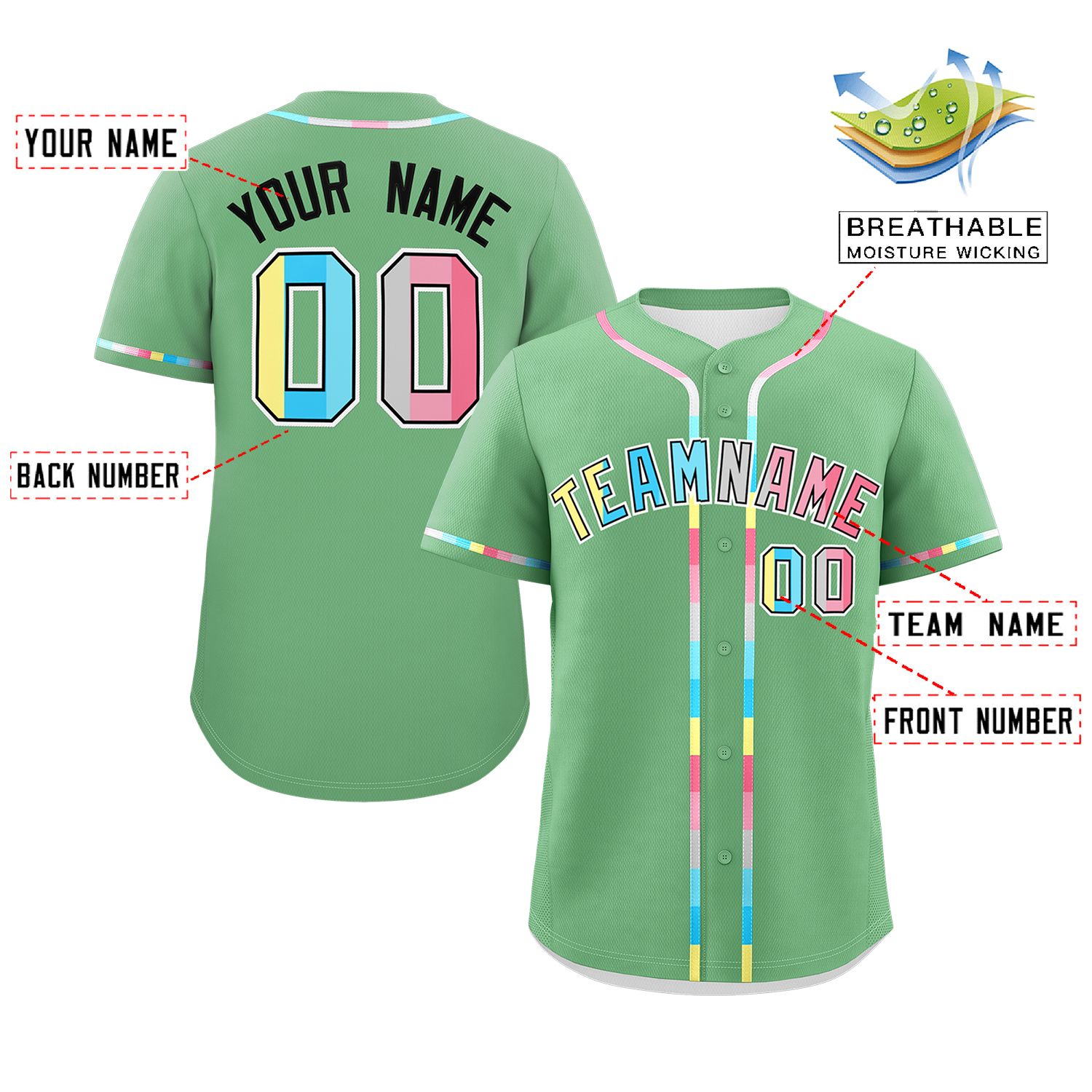 Custom Light Green Genderflux For Pride Month Classic Style Authentic Baseball Jersey