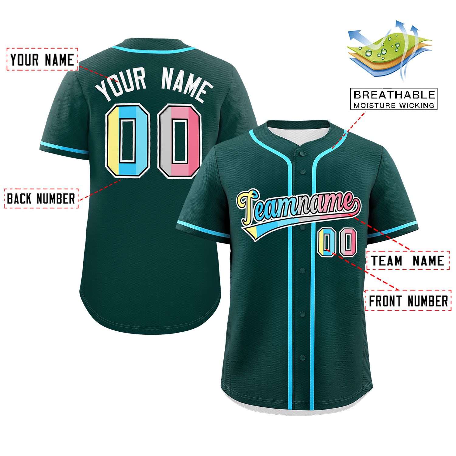 Custom Midnight Green Genderflux For Pride Month Classic Style Authentic Baseball Jersey