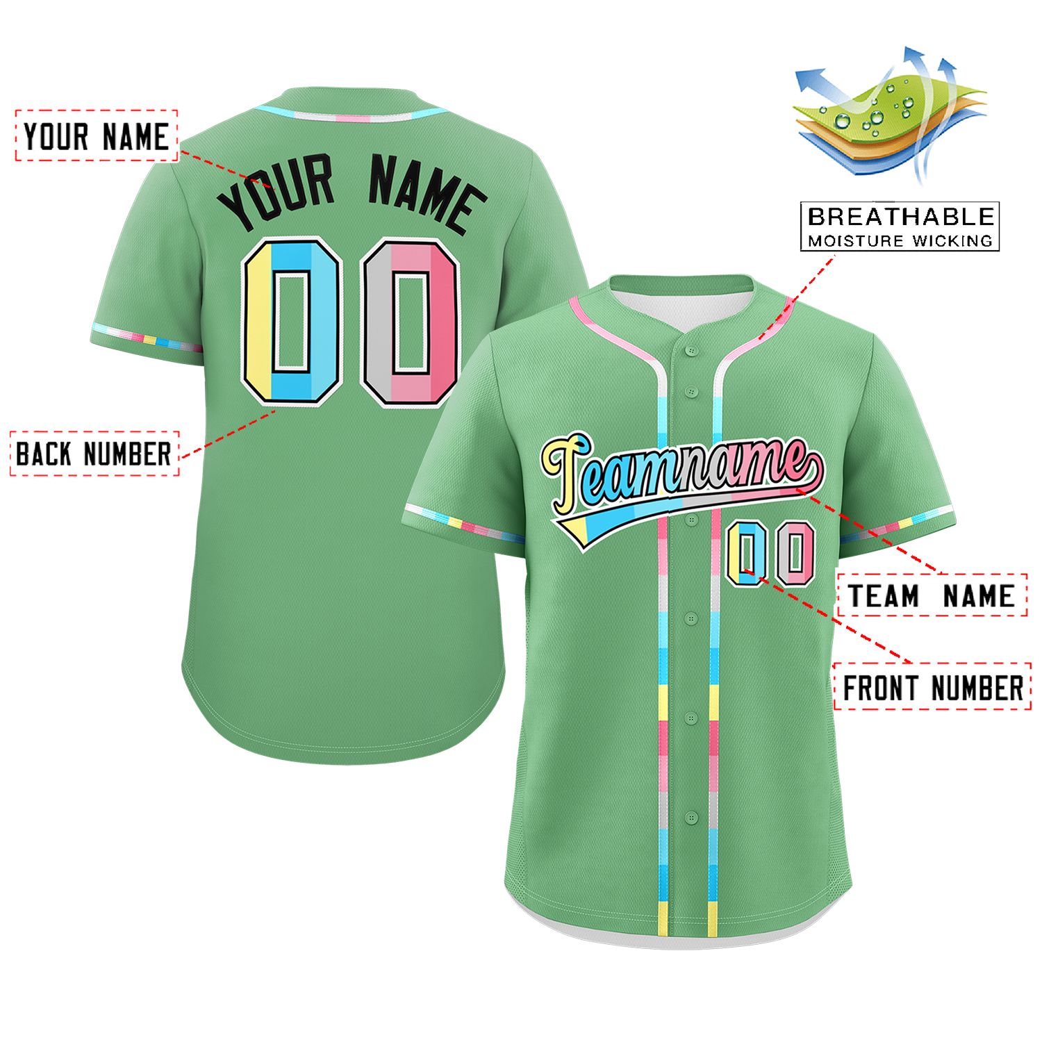 Custom Light Green Genderflux For Pride Month Classic Style Authentic Baseball Jersey