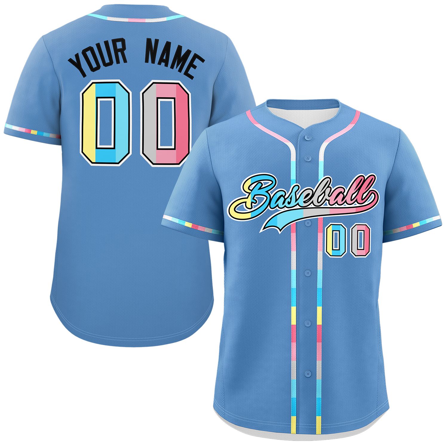 Custom Light Blue Genderflux For Pride Month Classic Style Authentic Baseball Jersey